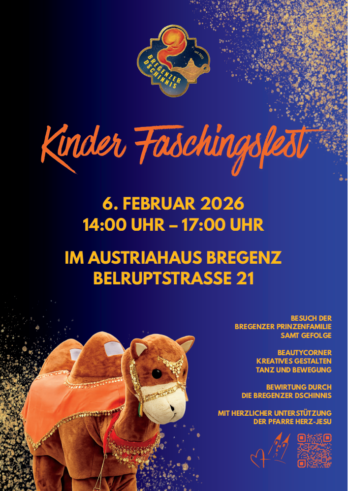 Kinder Faschingsfest – Freitag 06. Februar – 14:00 – 17:00 AUSTRIAHAUS BREGENZ